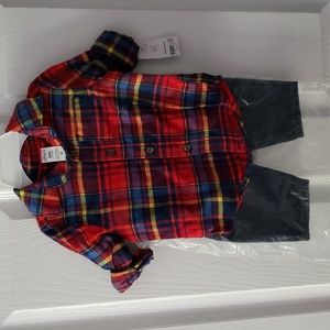 NWT Carter's 2 Piece Flannel Plaid and Jean Set - Size 6 Months
